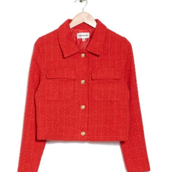 Vigoss NWT Orange/red tweed cropped button front jacket size L - Picture 3 of 12